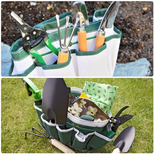 HARFINGTON 2pcs Garden Tool Bag 9.5" x 5.9" x 11.8" Large Oxford Cloth Bag with Pockets Garden Tote Bag Gardening Plant Tool Organizer Storage Carrier Store for Outdoor Women Men, Blue