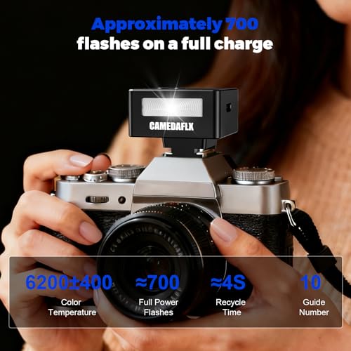 CF2 Mini Camera Flash-Aluminum Hot Shoe Flash,GN10,5 Power Levels Manual Camera Flash for Sony ZV1/Ricoh GR3/Fuji/Canon/Nikon/Mini Flash for Film Camera DSLR(Black).