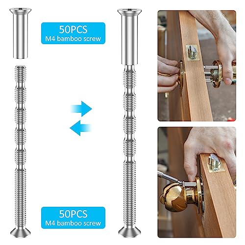 50-set universal M4 door handle bolts and cross sleeves, carbon steel male-to-female screws for 35–60mm doors