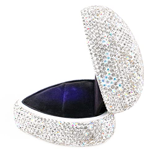 Naimo Full Rhinestone Heart Shaped Ring Box Velvet Holder Jewelry Box Organizer Display Case with LED Light for Proposal Engagement Wedding Birthday Gift White Full Rhinestone