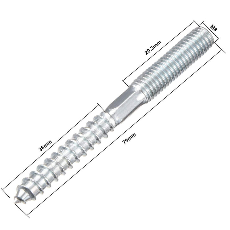 [Australia - AusPower] - uxcell M8 Hanger Bolts Length 3-1/8"(79mm) Double Headed Bolts Self-Tapping Screw 8mm Wood Joint Furniture Legs 8pcs M8x79mm 8 