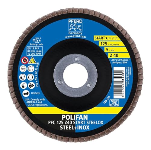 Pferde Polifan 69300934 Pane Abrasive Flap Disc PFC 125 40 Box of 10) 125 mm Zirconia corundum 40