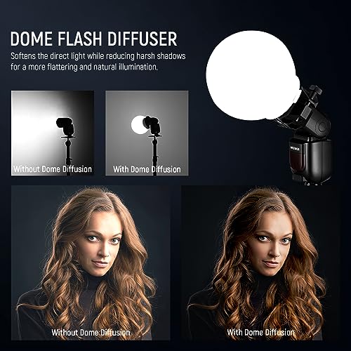 NEEWER CRS6 Softbox Diffusion Dome with 3 Adapter Rings, Compatible with Godox V1 Z2PRO Z3R Round Head Flash and Square Speedlite Z880 and More, NEEWER Mount for Video Light MS60B MS60C MS150B