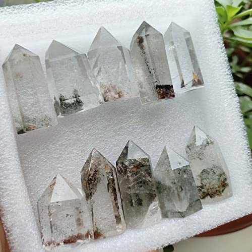 1pc Mini Ghost Crystal Wand Phantom Crystal Tower Garden Quartz Point with Lodalite Scenic Natural Stone for Reiki Healing Spiritual Meditation Home Decor Mini Phantom Quartz Tower Freeform Gemstone Clear