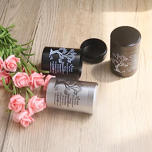 Small Urns for Human Ashes Set of 6 - Mini Keepsake Urns 3 Inches for Sharing - Memorial Ashes Holder Tree of Life - Black & Silver