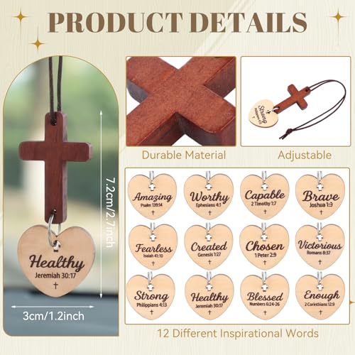 Novabright 12 Pcs Christian Gifts Bulk Heart Cross for Car Mirror Hanger