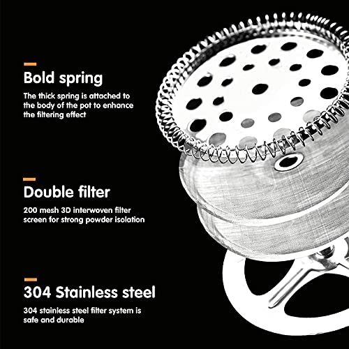 French Press Coffee Maker, 34 Oz Large Glass Pitcher 4 Level Filter System Café Carafe Teapot plus Stainless Coffee Spoon n Cleaner Brush for Hot Cold Brew
