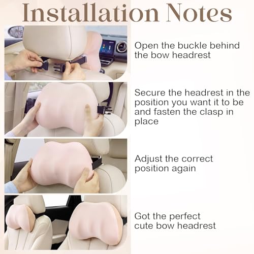Macarrie 2 Pack Car Neck Pillow Memory Foam Headrest Pillow Car Seat Neck Cushion Ice Silk Decorative Support Accessories for Driving Travel Office Airplane Commute (Pink) Pink