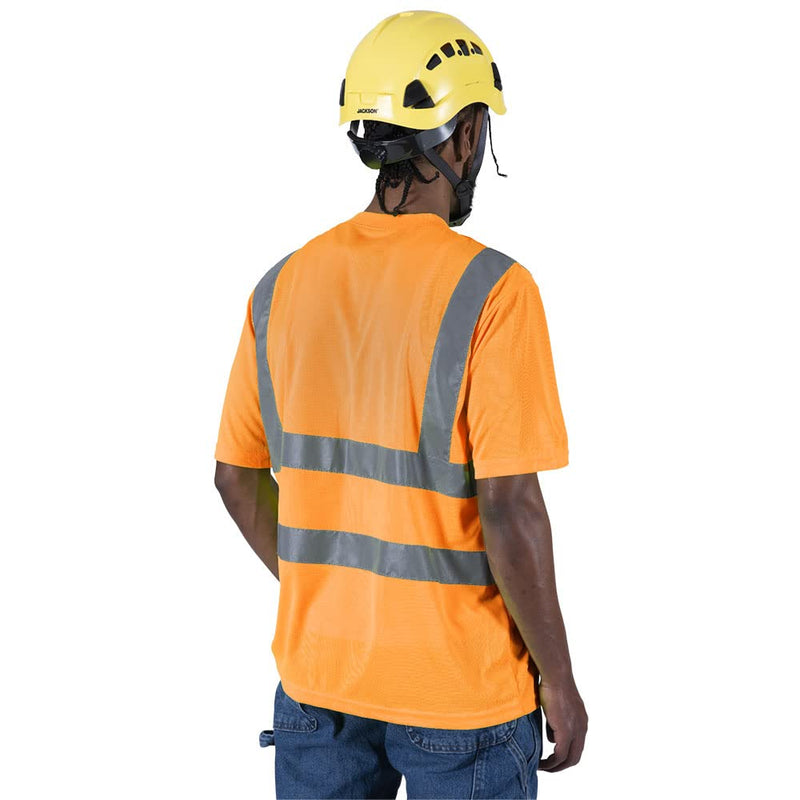 Pioneer Hi Vis Safety T Shirt for Men - Short Sleeve with Pocket- Reflective Tape for ANSI Class 2 Work - High-Visibility T-Shirt – Dry Wick, Lightweight Tee – Orange or Yellow/Green XX-Large
