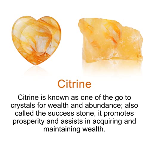 Citrine Heart Worry Stone Citrine Crystals Heart Shaped Thumb Stone Palm Love Citrine Gemstone Stones with Gifts Box 1.7” Yellow Citrine
