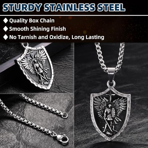 St Michael Necklace for Men - Stainless Steel Archangel Patron Amulet Medal Pendant,Saint Michael/Christopher/Joseph/Jude/Benedict/Anthony/Virgin Mary Catholic Jewelry Gift for Protection Confirmation Saint Michael