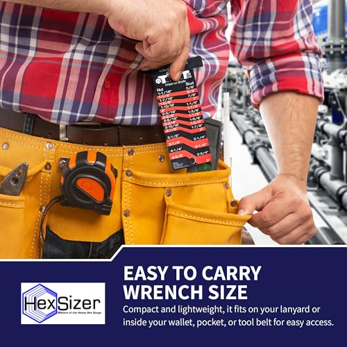 HexSizer 10-Pack Heavy Hex Gauge, Nut & Bolt Sizer Set - Red on Black