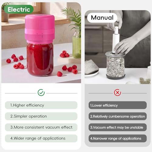 Mason Jar Vacuum Sealer Kit, Electric Mason Jar Sealer for Wide & Regular Mouth Mason Jars, Ideal for Pickles, Jam, Salad, Overnight Oats, Dry Food and Meal Prep Storage (Berry) Berry