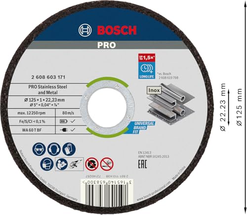 Bosch Professional 10x Trennscheibe Gerade Standard for Inox - Rapido (Rostfreier Stahl, WA 60 T BF, Ø 125 mm, 1.0 mm, Zubehör Winkelchleifer)