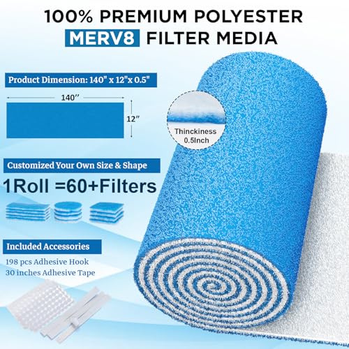 Lisol MERV 8 air vent filter roll, 12 x 140 inches, cut-to-fit furnace filters for floor and ceiling vents