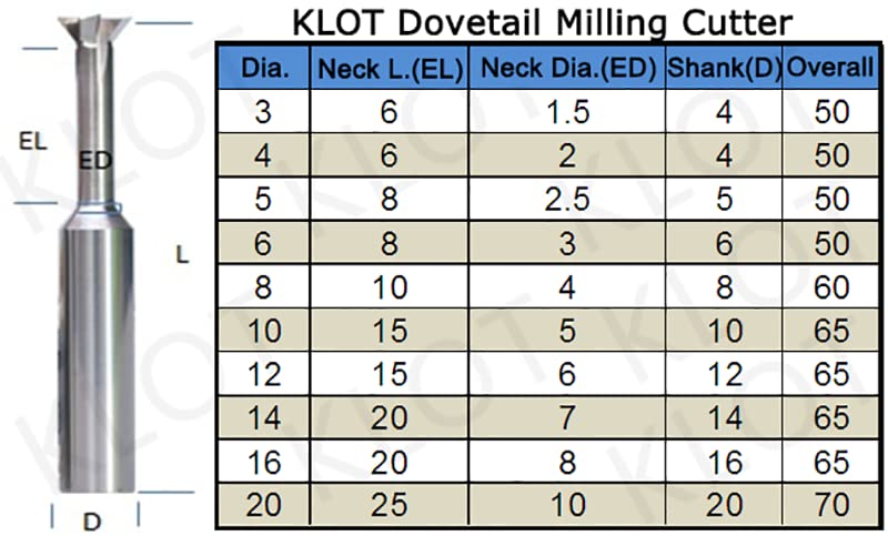 KLOT 2mm 45° solid carbide dovetail milling cutter end mill, uncoated, L50mm