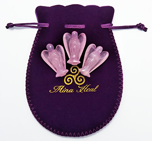 Mina Heal Guardian Angel Figurine, Rose Quartz, Set of 3, Meditation 3-PCS M Size