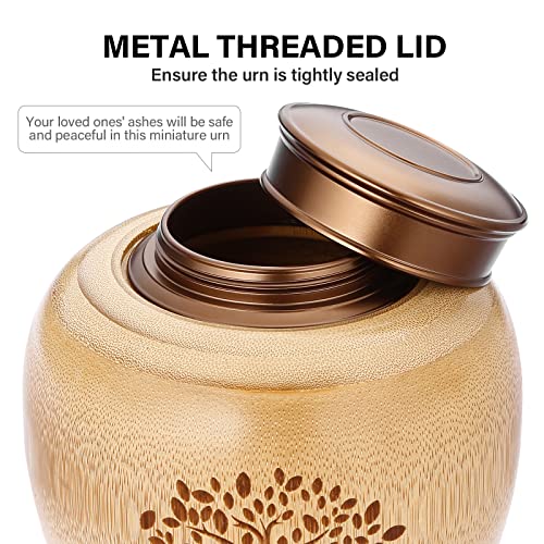 Small Urns for Human Ashes Adult Male Female,Small Keepsake Urns for Human Ashes Tree of Life Pattern Engraved,Memorial Cremation Urns for Human Ashes Adult Female Male Made of Bamboo Small,50 Cubic Inches