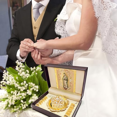 ESNOY Arras de Boda Católica Virgen de Guadalupe Gifts, Arras para Boda Católica, Arras de Matrimonio, Arras for Catholic Wedding Coins, Classic Silver Ceremony Arras Set, Decoración de Bodas