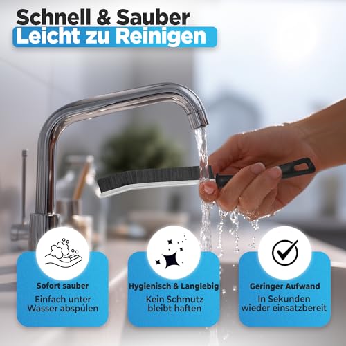 Valhaus Grout Brush Set of 3 - Cleaning Brush with Antibacterial Material (Silver Ions), Multifunctional Joint Cleaner Bathroom, Kitchen, Toilet & More, Hard Bristles, Cleaning Brush 3er Set - Standard