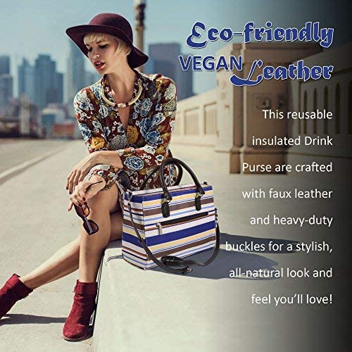 Primeware Insulated Drink Purse w/ 3L Bladder Bag | Thermal Hot and Cold Storage | Portable Drinking Dispenser for Wine, Cocktails, Beer, Alcohol | PU Leather Finish (Blue Nautical Stripe) Blue Nautical Stripe