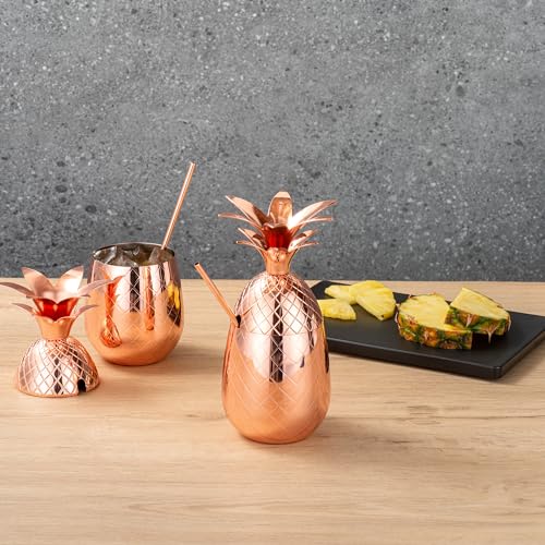 Restaurantware 16-OZ Pineapple Drink Tumbler: Perfect for Bars Restaurants and Catered Events - Copper Drink Cup with Silver Stainless Steel Interior Lining and Straw Slot - 1-CT 16 Ounces