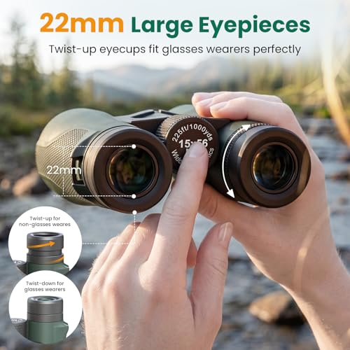 Aurosports 15x56 Binoculars for Adults High Powered for Bird Watching Green 1556-01