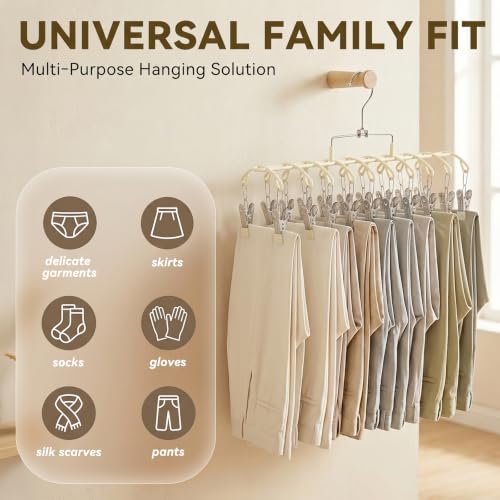 Pants Hangers with Clips, 2 Pack, 40 Clips, Space Saving Closet Organizer Warm Beige