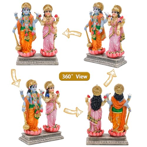 alikiki Vishnu Lakshmi Narayana Statue – 4.7 Inch Lord Vishnu W/Laxmi MATA Indian Diwali Pooja Item Murti Gifts for Indian Couple Friend Family Home Office Mandir Temple Puja Decor