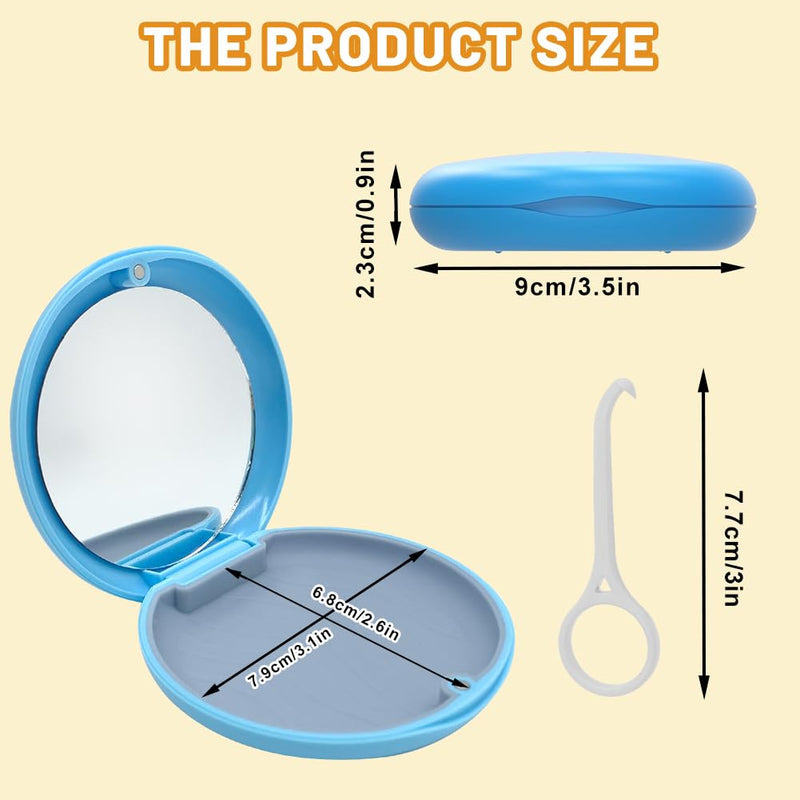 Braces Box, Pack of 2 Portable Storage Box for Dentures Container with Mirror Empty Denture Box Container for Dentures Box with Aligner Removal Tool (Blue + Black) Black + Blue