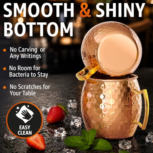 Moscow Mule Copper Mugs Set of 4, 16 oz Pure Copper Cups for Drinking