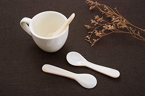 DUEBEL Caviar Spoons Set, 3.15 Inch White Mother of Pearl Roe Spoons for Caviar, Egg, Coffee Serving (White, 8cm x 2.3cm) (6)
