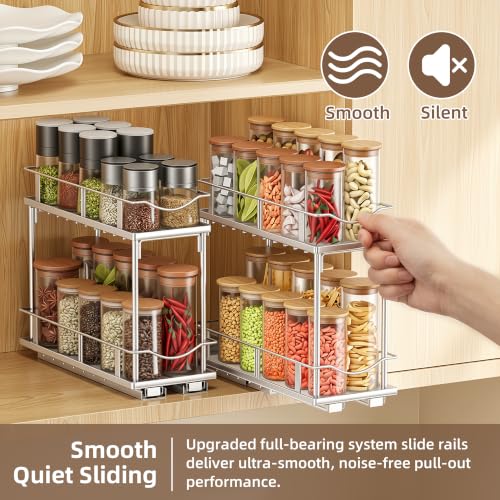 Bunoxea Pull Out Spice Rack 2 Pack,Slide Out Cabinet Spice Rack,Silver Silver