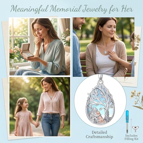 Tree of Life Urn Necklace for Ashes/Pet Cremation Teardrop Moonstone Necklace Pendant Jewelry Gifts for Mom Wife Women Birthday Christmas Memorial Day cat-urn