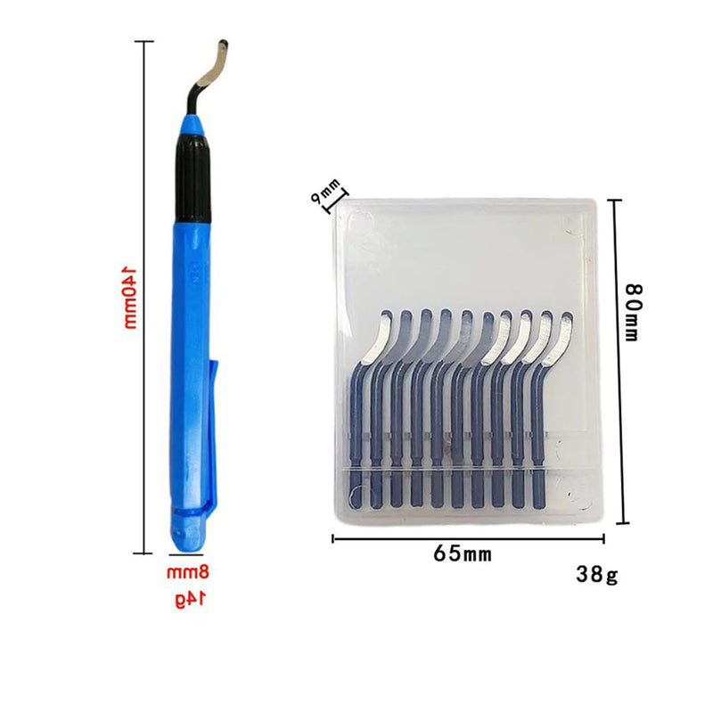 11-Piece Hand Deburring Tool Set, Professional Deburring Tool with 360° Rotating Blade and High-Quality M2 High-Speed Steel, for 3D Printing, Metal, Plastic, Aluminium, Length 150 mm, Blue