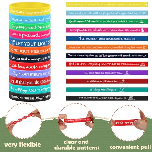 48 Pcs Bible Bracelets Silicone Wristbands, Christian Faith Verse Bracelet