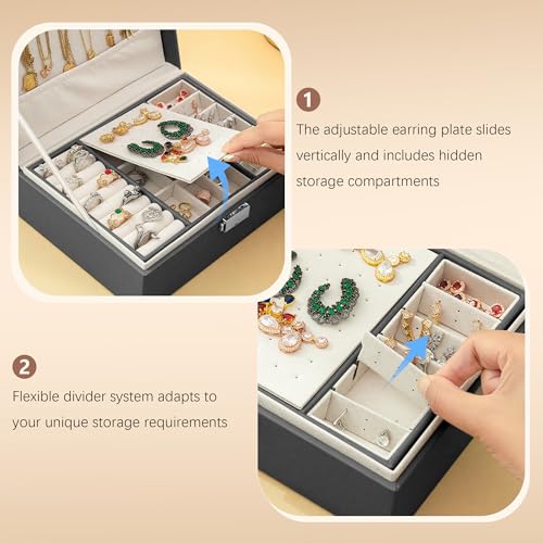 Homeanda Jewelry box 2 layer Jewelry box Leather Jewelry boxes for Women Girls Teens Jewelry organizer box Jewelry Storage box with lock(Black) Black