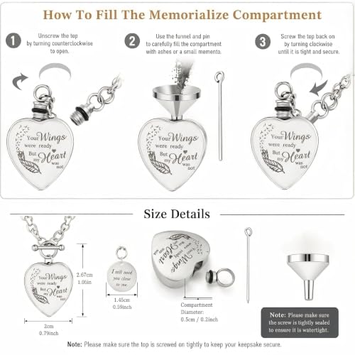 Heart Cremation Necklace for Human Ashes Stainless Steel Urn Locket Memorial Jewelry Keepsake Pendant Chain for Women Loved One Remembrance Ash Holder Accessory