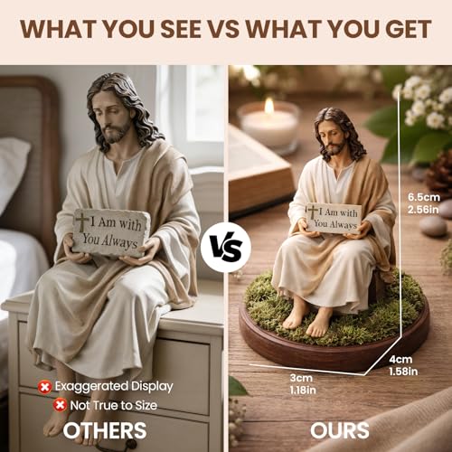 AUOBAG Jesus Desk Figurines for Computer Monitor & Dashboard Decorations, Religious Jesus Figures Decor for Home, I Am with You Always (1PC · Small) 1pc · Small