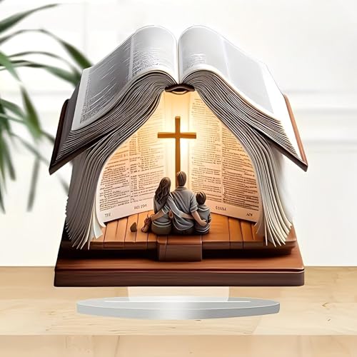 Family Under the Cross Acrylic Desktop Decoration, Suitable for Home Décor in Living Room or Office. Idea Gift Choice: Halloween, Christmas, Birthday, Anniversary, Valentine's Day, Celebrations