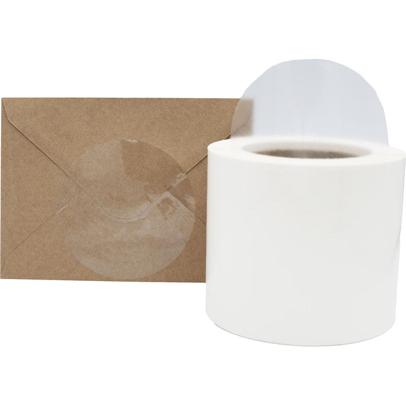 Ultra Clear Wafer Seals Labels – 4 Inch Round Transparent BOPP Stickers, 500 Total Adhesive Seals on a Roll for Mailing, Packaging, Envelopes, Retail, and Shipping – Made in the USA
