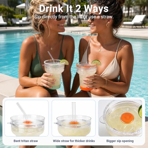 16 oz Margarita Glass with Lid and Straws, Spill Proof Cocktail Cup Pale Green/Mint Green 16 Ounces