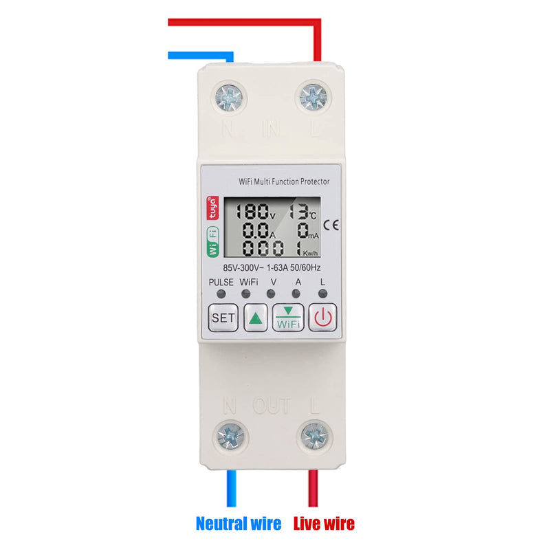 [Australia - AusPower] - Yosoo Health Gear Smart Power Meter Switch WiFi Voltage Current Meter, LCD Display WiFi Smart Power Meter Switch for Tuya Energy Circuit Breaker Multi Function Protector with Metering AC85-300V 63A 