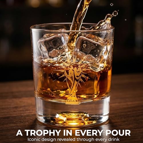 Official FIFA World Cup 2026 Edition - 8oz Whiskey Glass & Leather Coasters Gift Set - 2 of Each - Perfect for Parties, Bars, Tailgates, Mancaves & Gamedays - Once in a Lifetime Drinkware Set