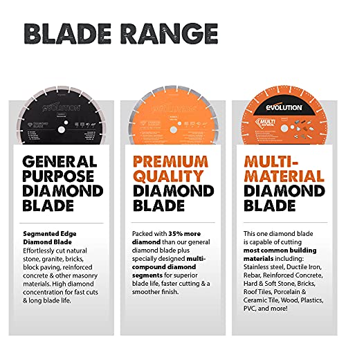 Evolution Power Tools MD230SEG-CS Multi Material Diamond Blade For Disc Cutters - Segmented Rim Removes Debris From Cut - Ideal for Cutting Metal, Brick, Tiles and Plastic, 230 mm 230mm