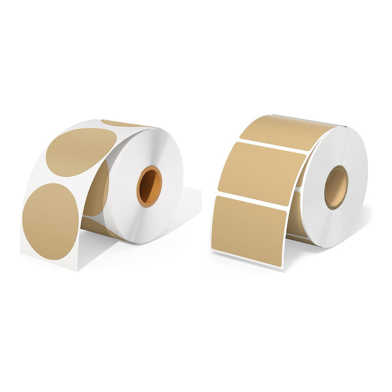 2 Inch Brown Circle Thermal Sticker Labels+2.25"x1.25" Brown Thermal Sticker Labels