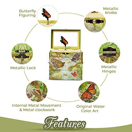 Enchantmints Monarch Butterfly Musical Jewelry Box Butterfly Spins to Music 4 Pullout Drawers