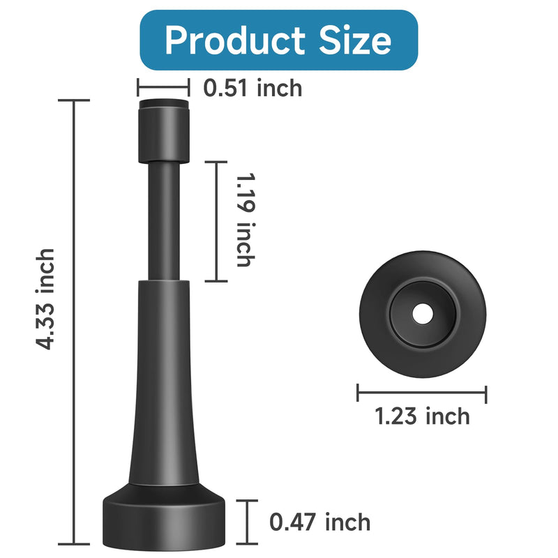 [Australia - AusPower] - Spring Door Stoppers, Aluminum Door Stoppers for Bottom of Door, Hydraulic Shock Absorbent Technology, Matte Silicone Tip Black Door Stopper, 4.33 Inch Height 1 