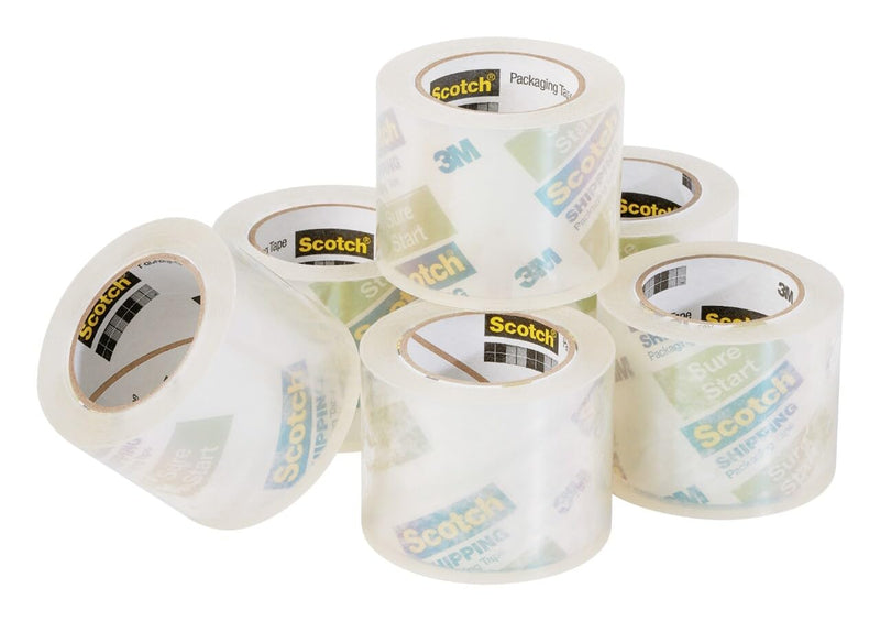 Scotch Sure Start Packing Tape 6-Pack, 1.88″ x 25 yd Rolls – Quiet Easy Unwind, Strong Seal for Shipping & Moving Boxes, No Splitting or Tearing, Clear Adhesive Tape Refill for Packing/Mailing