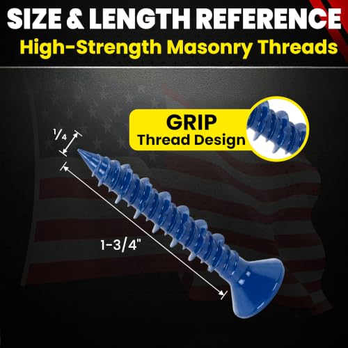 Chenango Supply 1/4 x 1-3/4-inch flat head concrete screw anchors for masonry fastening